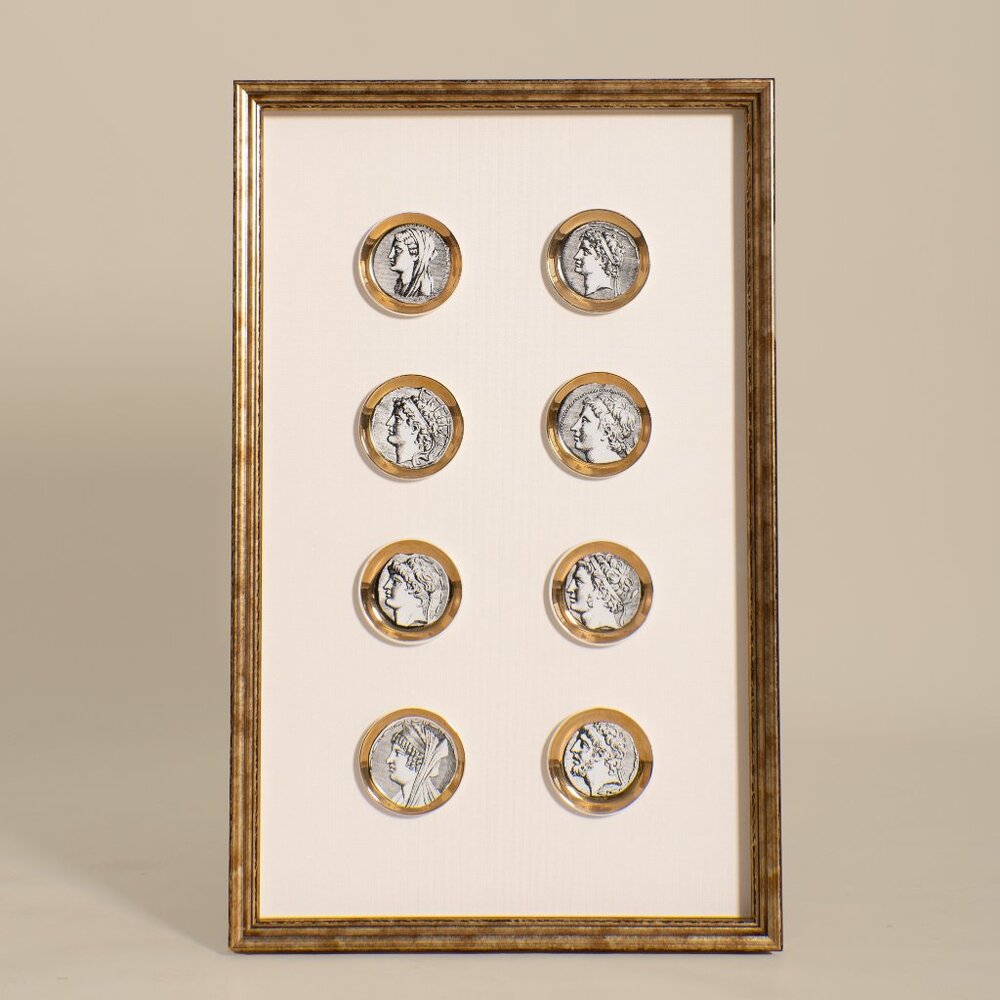 Antique Vintage Piero Fornasetti 1950s"Monete" Coasters Framed Wall Art  21"X33"